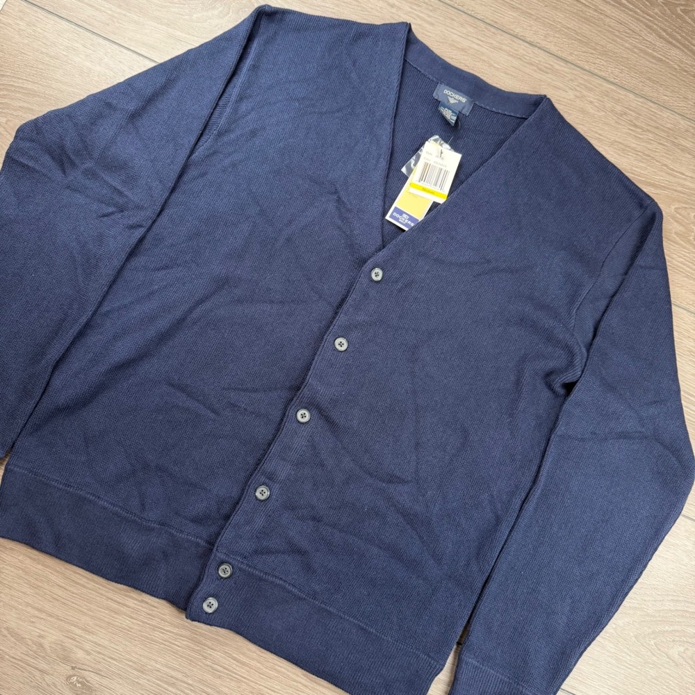 Dockers Mens Cardigan Sweater V-Neck Button Front Navy Medium 86100